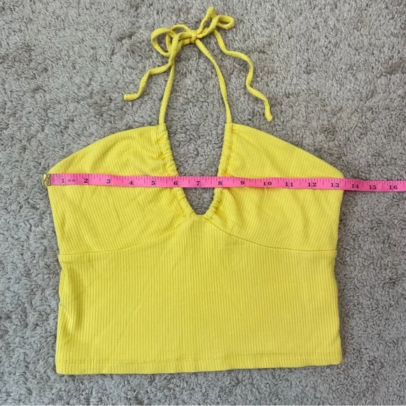 Aritzia Wilfred Yellow Merci Ribbed Halter Crop Top Size Medium - Picture 10 of 13